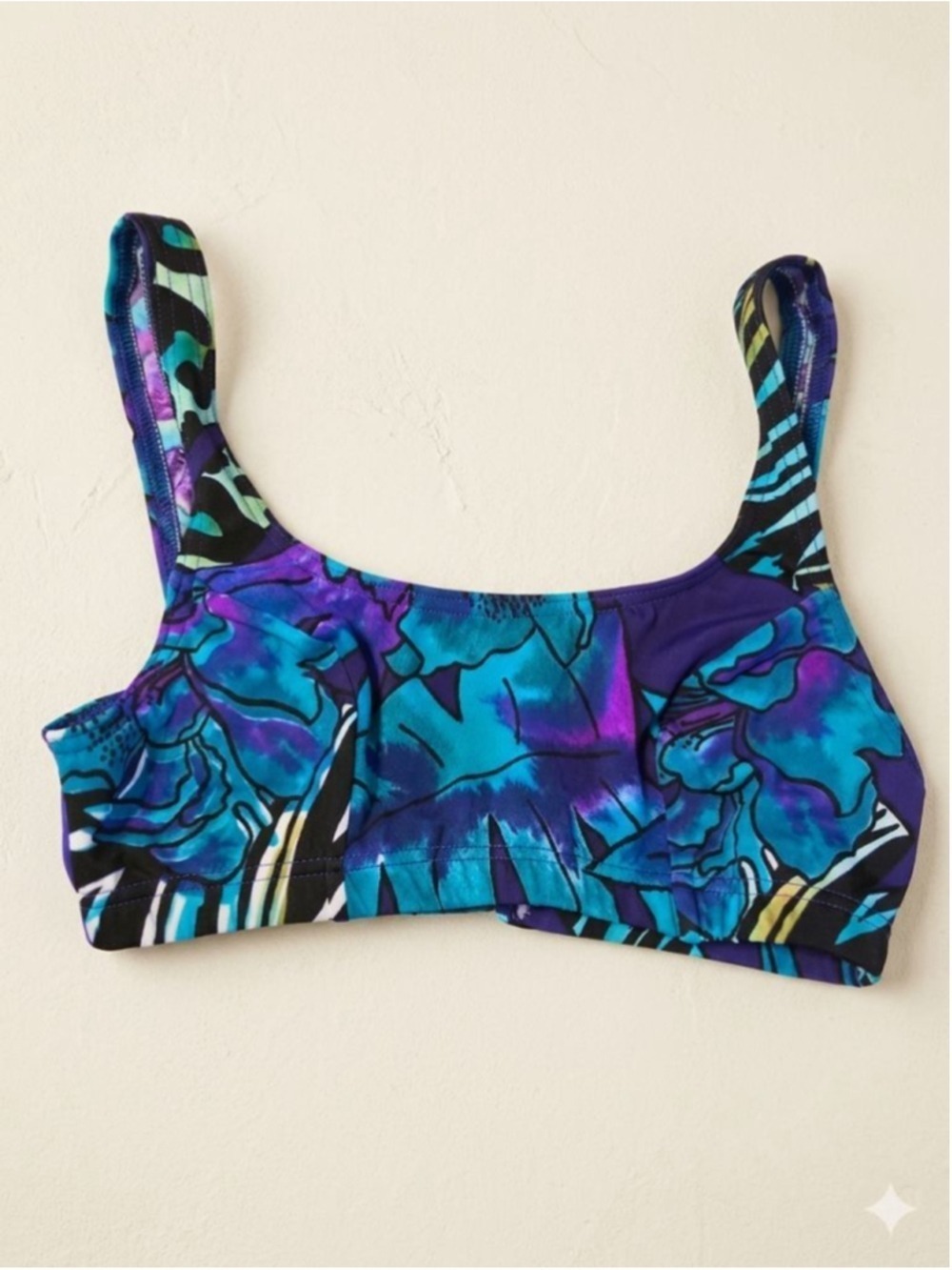 Christina Vintage Abstract Floral Bikini Teal Purple Black Size 9 10 - Picture 3 of 10